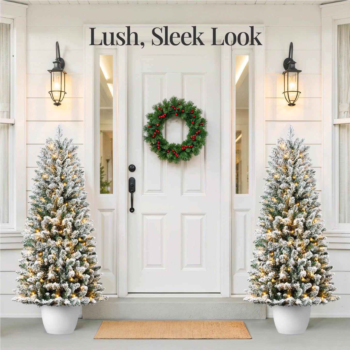 Pre-Lit Potted Flocked Christmas Tree w/ Twinkling White LEDs