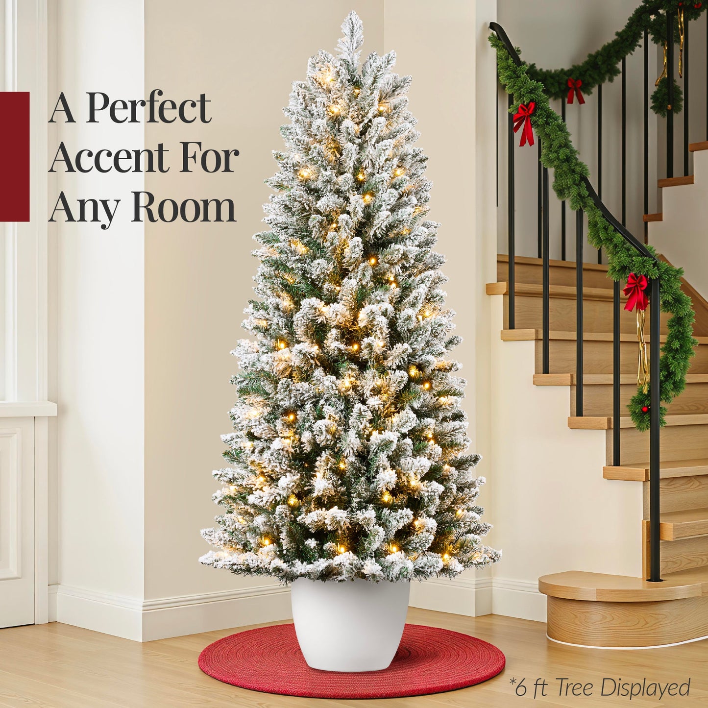 Pre-Lit Potted Flocked Christmas Tree w/ Twinkling White LEDs