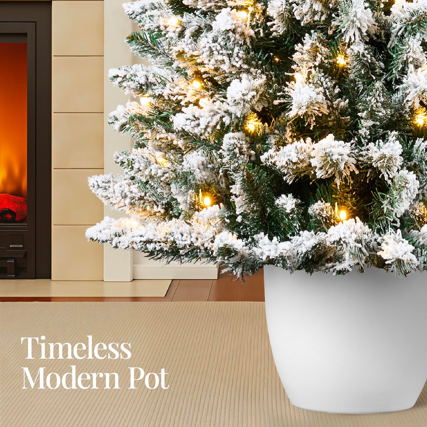 Pre-Lit Potted Flocked Christmas Tree w/ Twinkling White LEDs