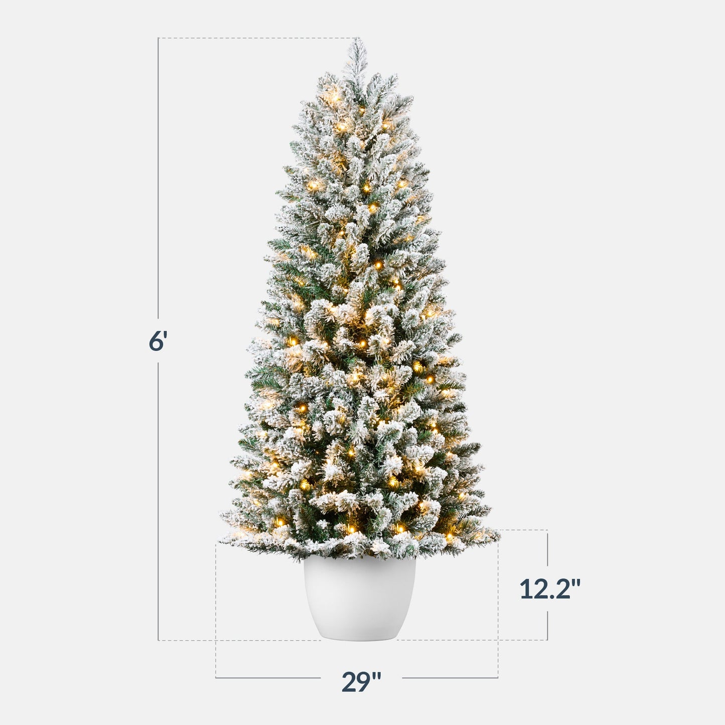 Pre-Lit Potted Flocked Christmas Tree w/ Twinkling White LEDs