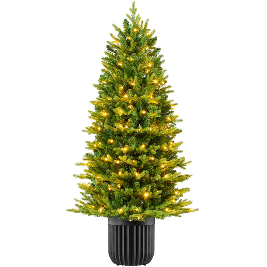 Pre-Lit Potted Christmas Tree w/Twinkling White & Multi LEDs