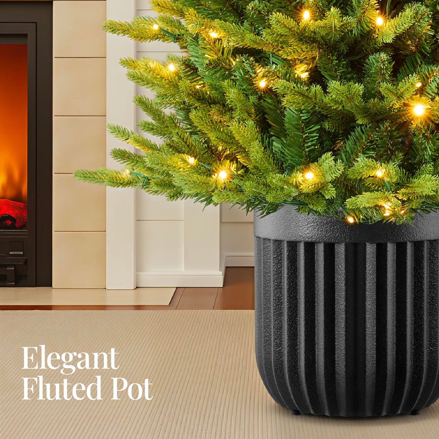 Pre-Lit Potted Christmas Tree w/Twinkling White & Multi LEDs