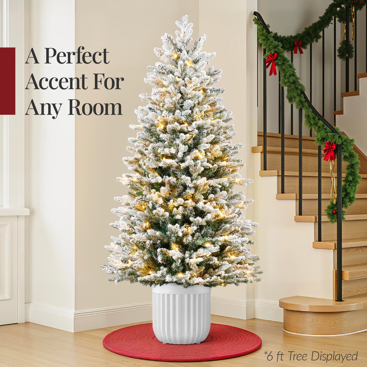 Pre-Lit Potted Flocked Christmas Tree w/Twinkling White & Multi LEDs