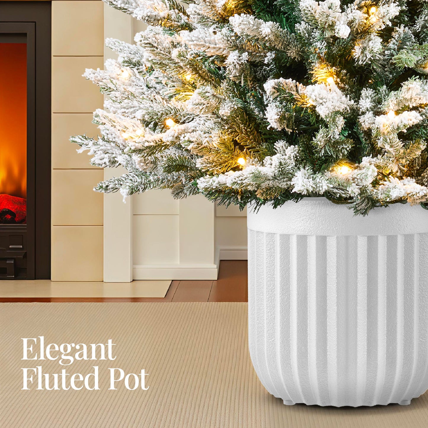 Pre-Lit Potted Flocked Christmas Tree w/Twinkling White & Multi LEDs