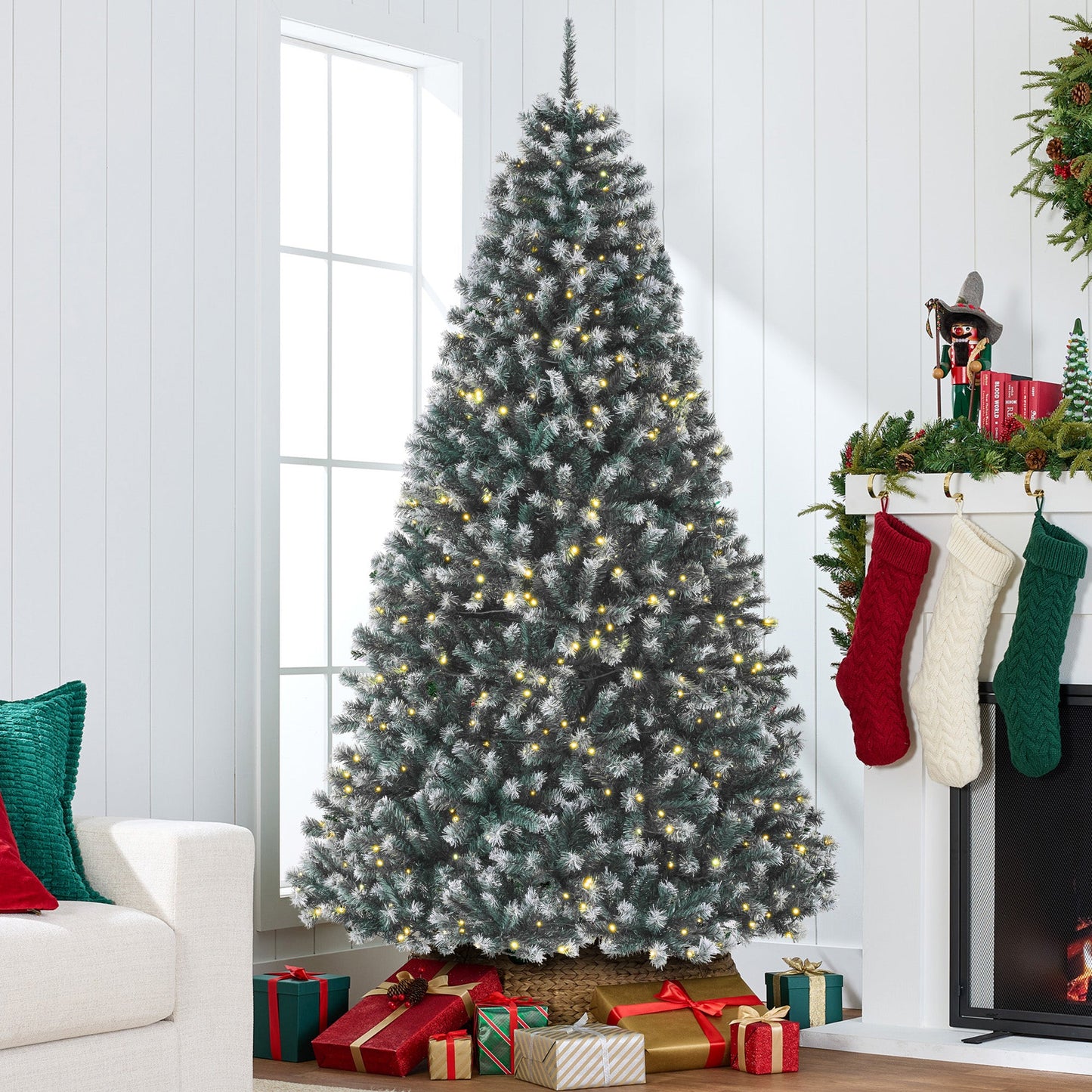Pre-Lit Frosted Artificial Blue Spruce Christmas Tree, w/Easy Assembly