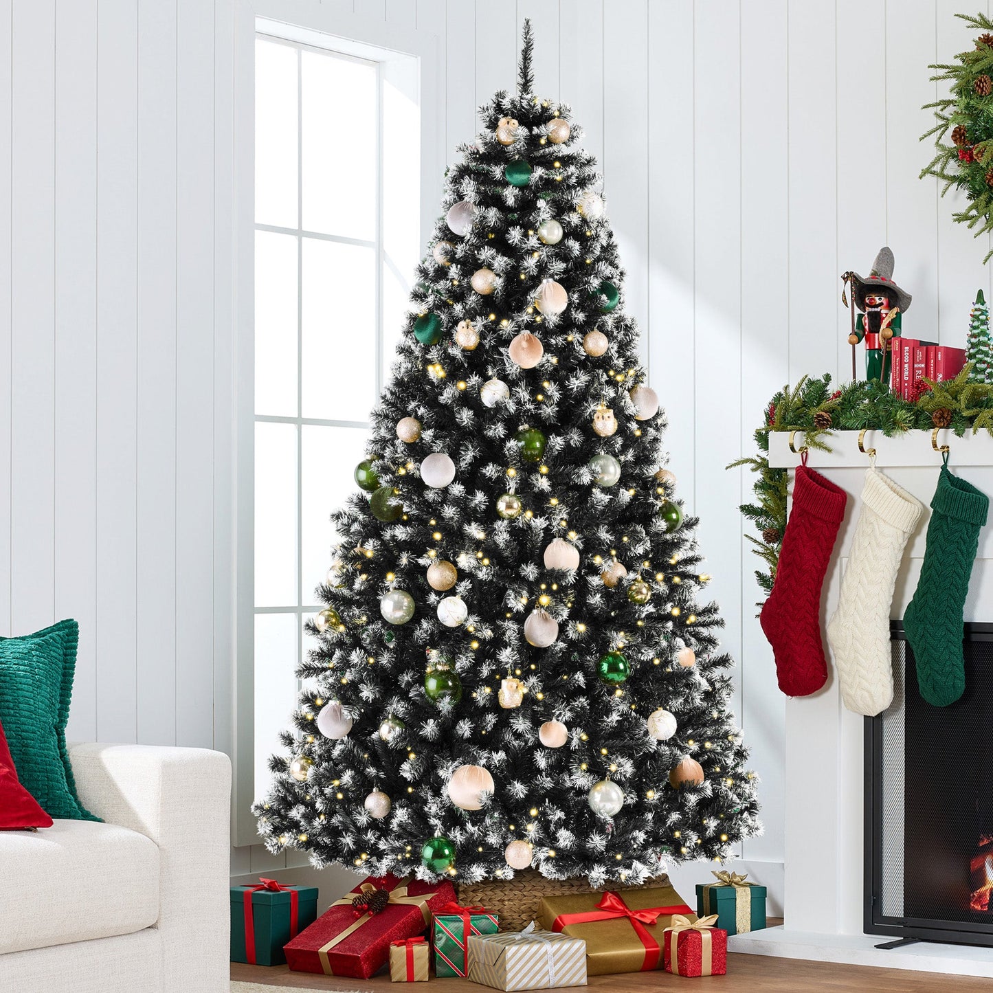 Pre-Lit Frosted Artificial Black Spruce Christmas Tree, w/Easy Assembly
