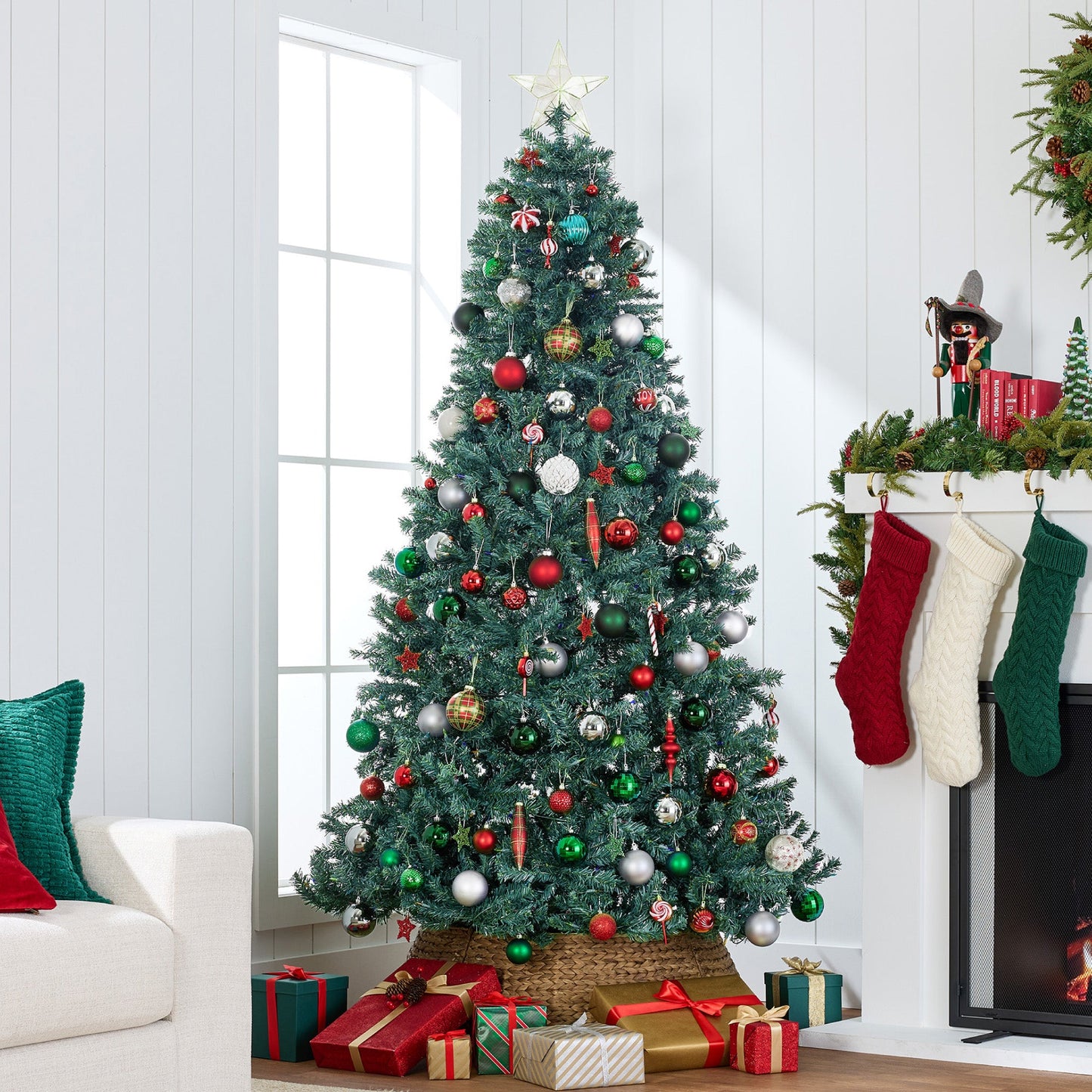 Pre-Lit Artificial Blue Spruce Christmas Tree, w/Easy Assembly