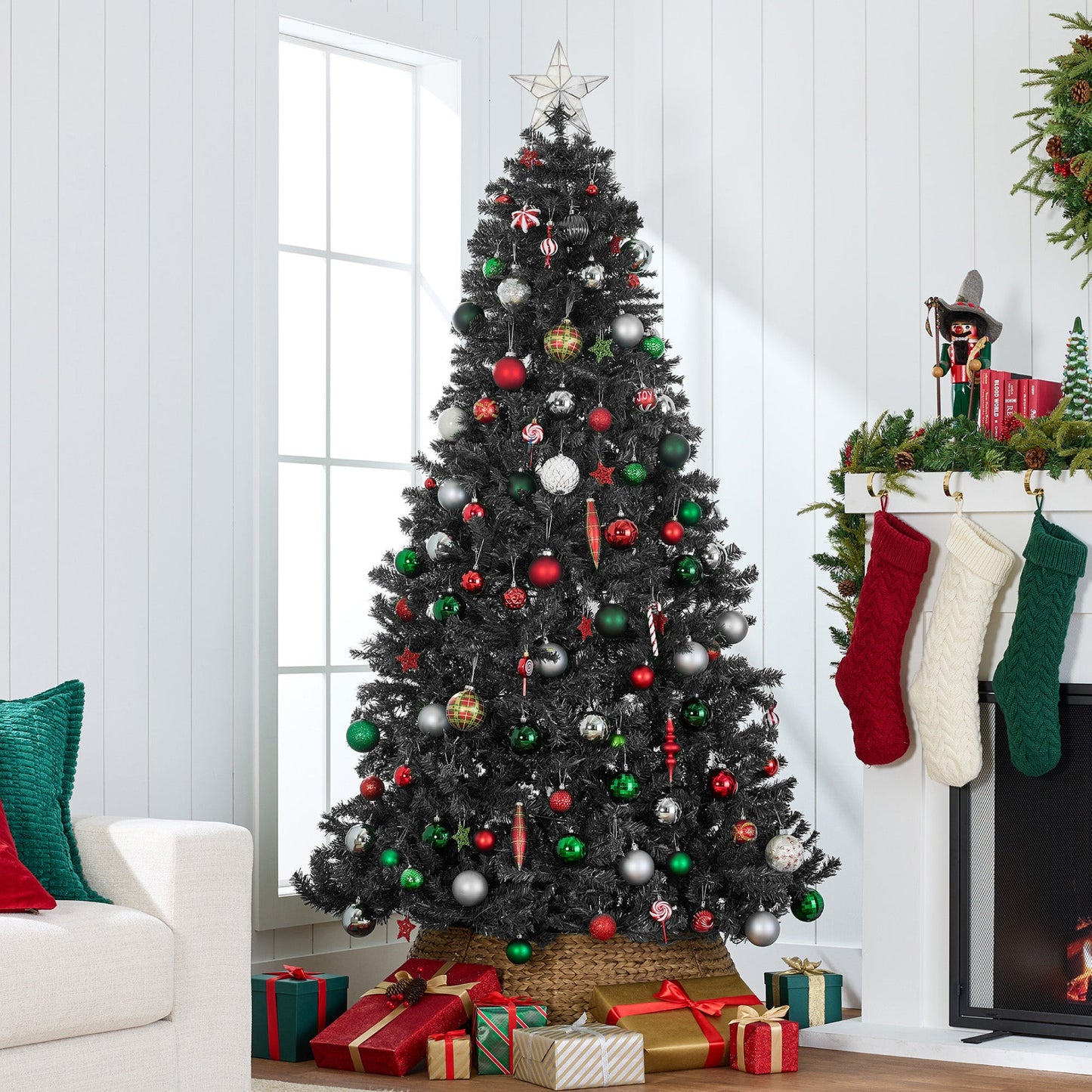Pre-Lit Artificial Black Spruce Christmas Tree, w/Easy Assembly