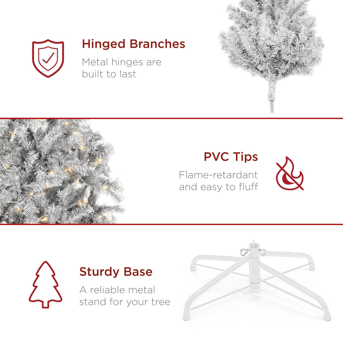 Pre-Lit Artificial White Spruce Christmas Tree, w/Easy Assembly