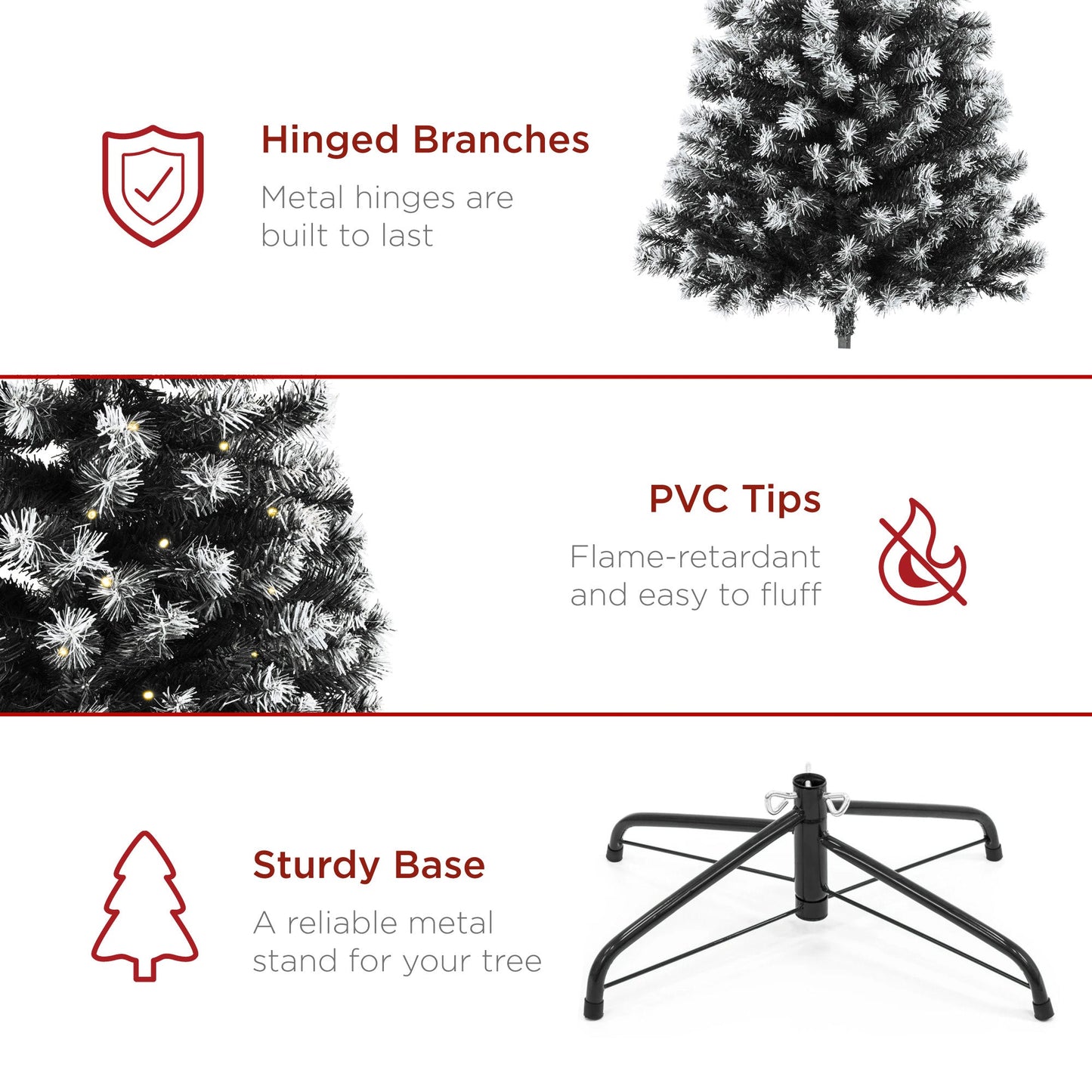 Pre-Lit Frosted Artificial Black Spruce Christmas Tree, w/Easy Assembly