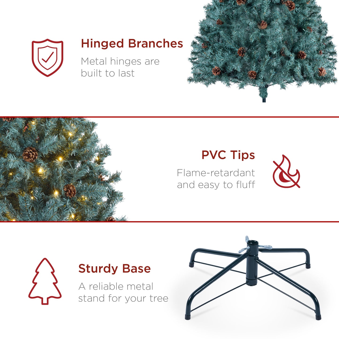 Pre-Lit Pre-Decorated Christmas Tree w/ Pinecones