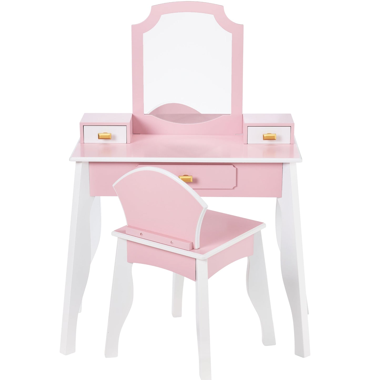 Kids Wooden Pretend Play Vanity and Chair Set w/ Mirror