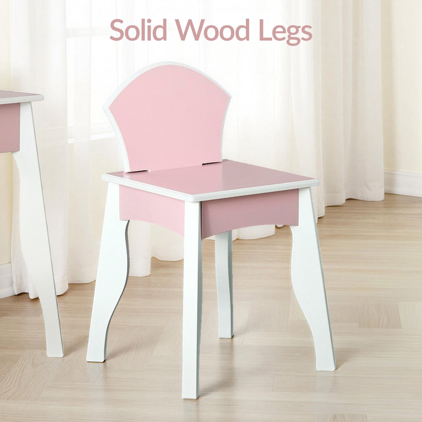 Kids Wooden Pretend Play Vanity and Chair Set w/ Mirror