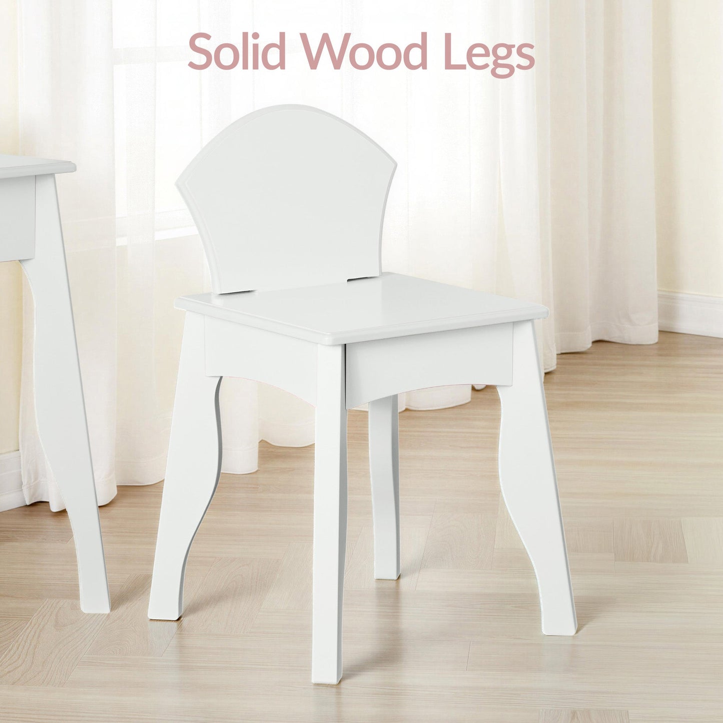 Kids Wooden Pretend Play Vanity and Chair Set w/ Mirror