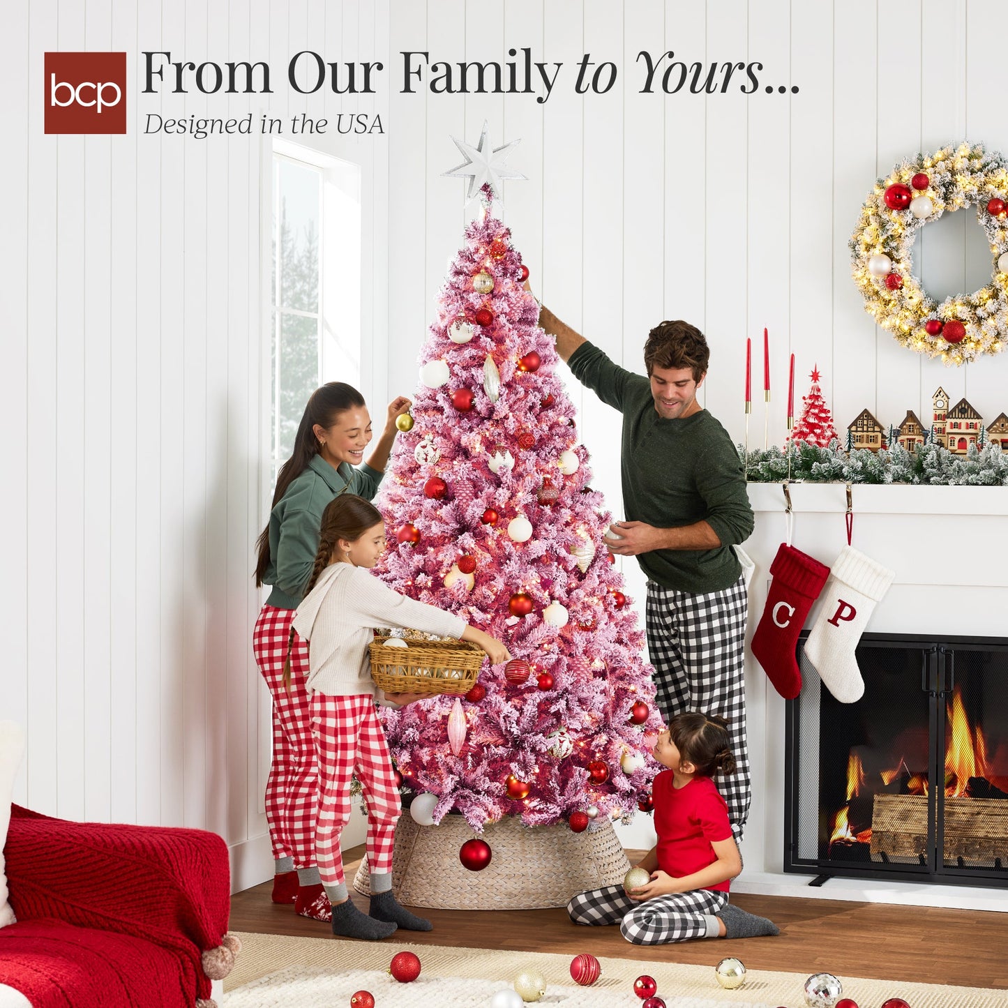 Pre-lit Christmas Tree, Snow Flocked Holiday Decor w/Twinkle Lights