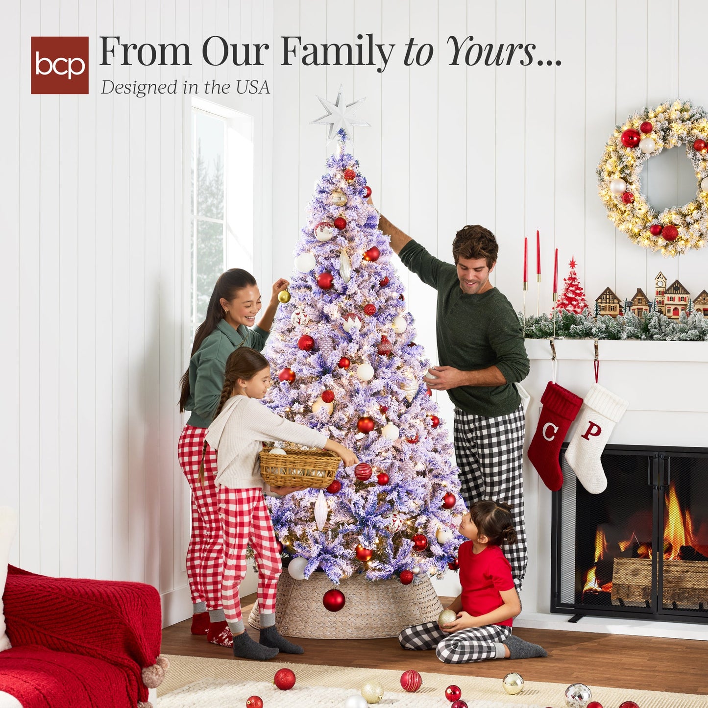 Pre-lit Christmas Tree, Snow Flocked Holiday Decor w/Twinkle Lights