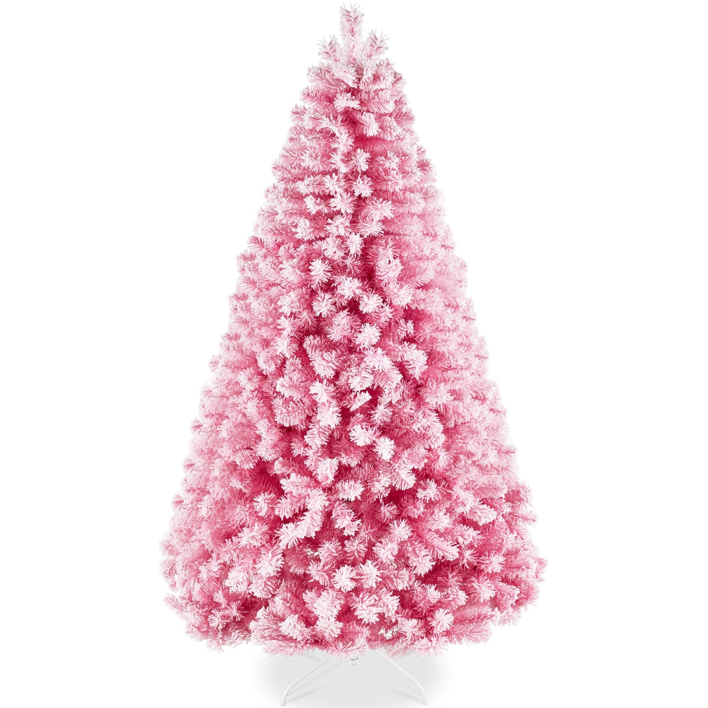 Snow Flocked Colorful Artificial Pine Christmas Tree w/ Foldable Metal Base