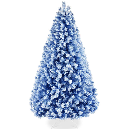 Snow Flocked Colorful Artificial Pine Christmas Tree w/ Foldable Metal Base