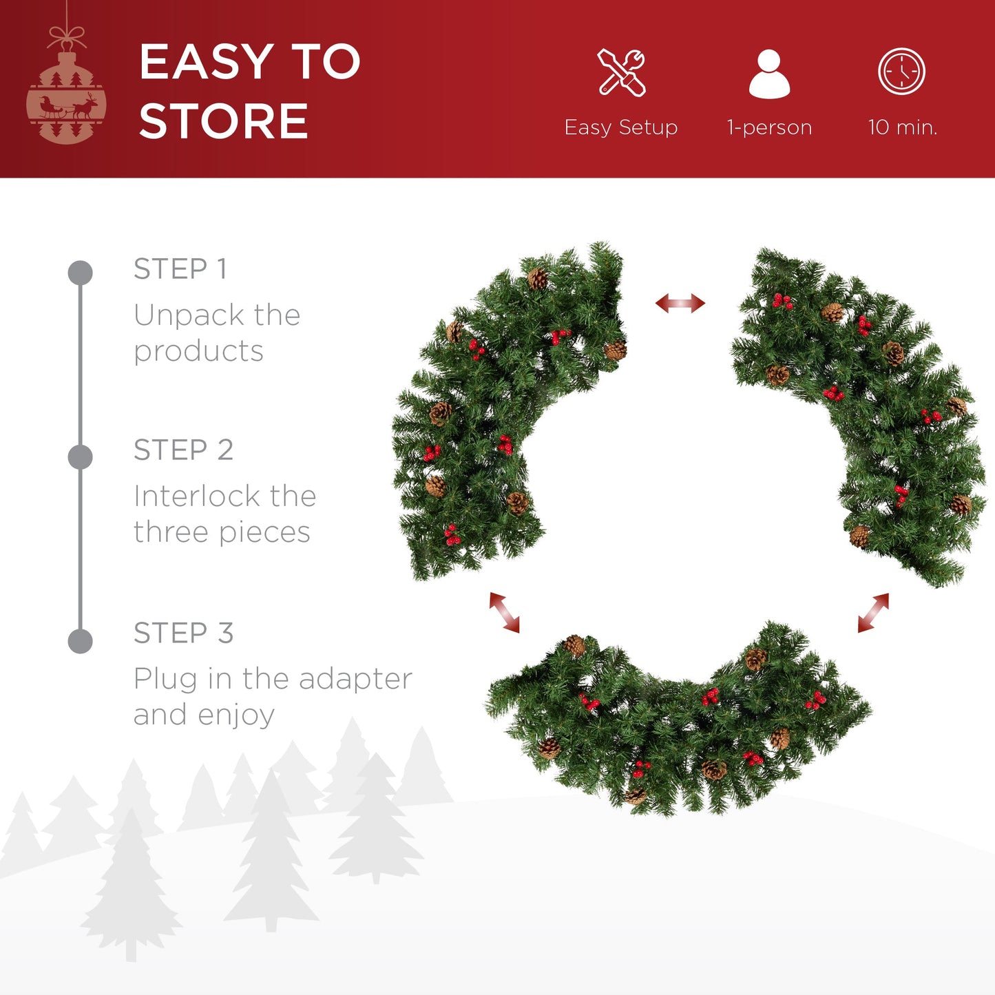 Pre-Lit Artificial Christmas Wreath w/Berries & Pinecones, Lights