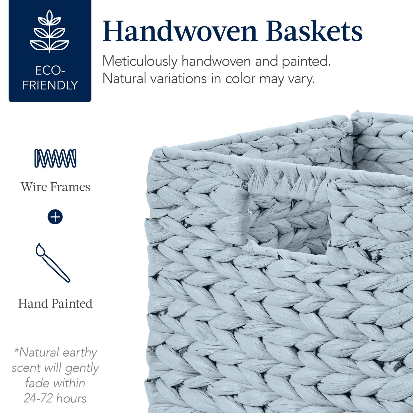 Set of 5 Collapsible Hyacinth Storage Baskets w/ Inserts - 10.5x10.5in