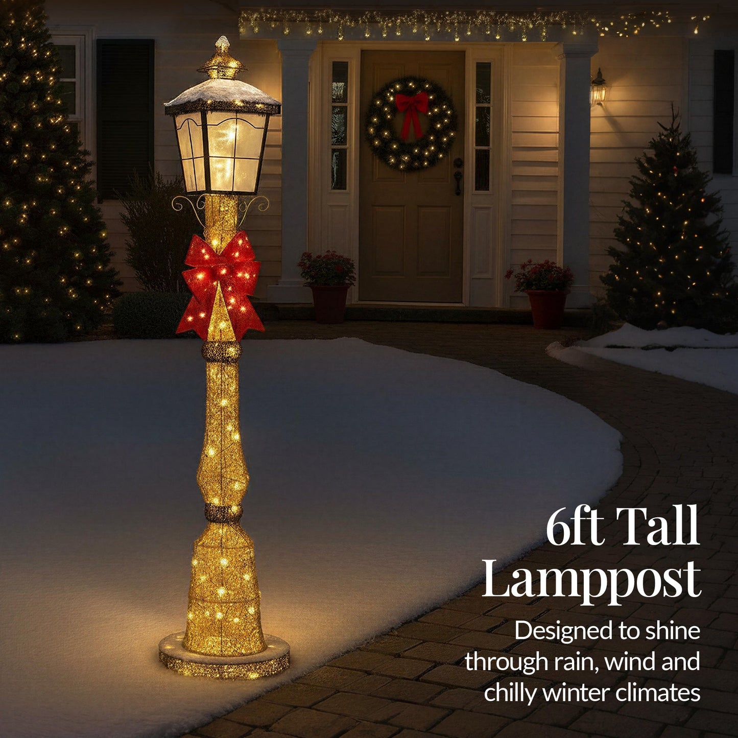 Pre-lit 6ft Christmas Lamppost Decoration with Lighted Bow