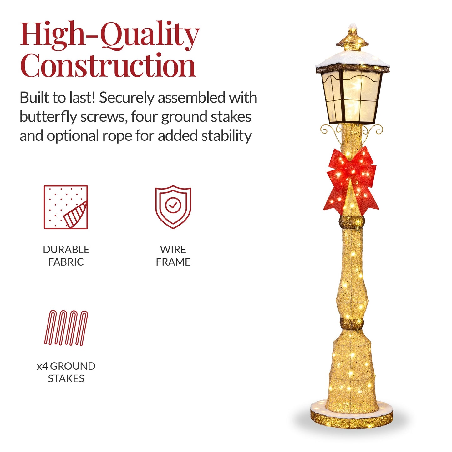 Pre-lit 6ft Christmas Lamppost Decoration with Lighted Bow