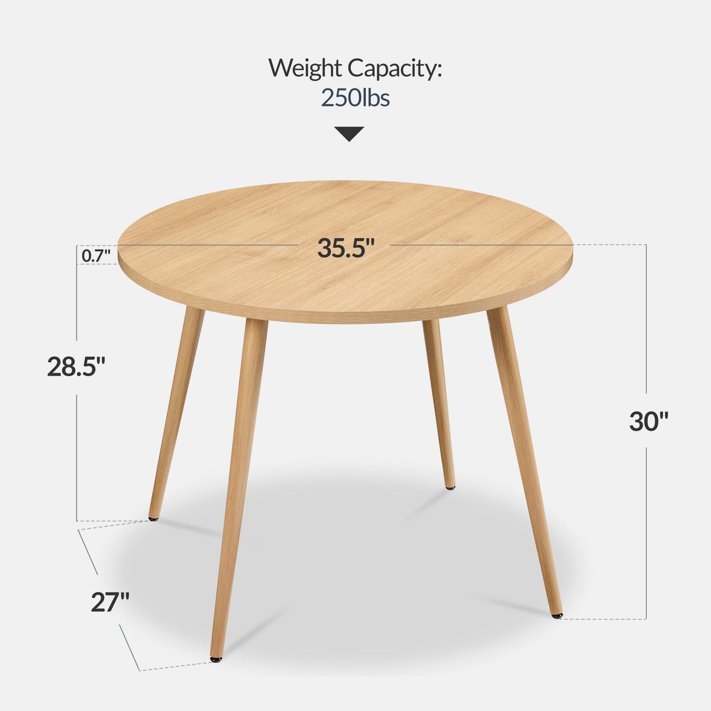 Round Mid-Century Modern 35.5in Dining Table, Dinette for Home or Kitchen w/Wood Finish Steel Legs