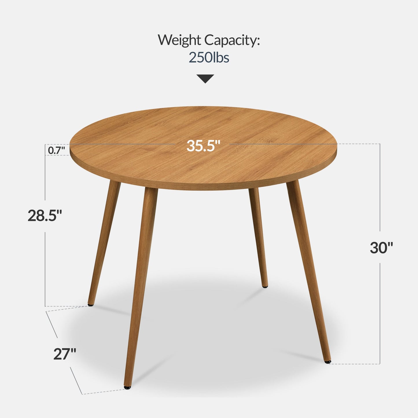 Round Mid-Century Modern 35.5in Dining Table, Dinette for Home or Kitchen w/Wood Finish Steel Legs