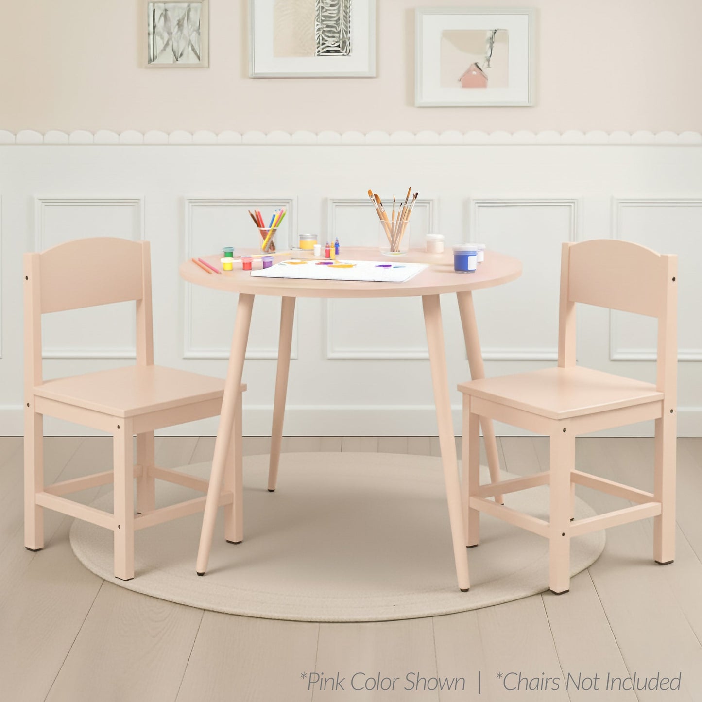 Round Mid-Century Modern 35.5in Dining Table, Dinette for Home or Kitchen w/Wood Finish Steel Legs