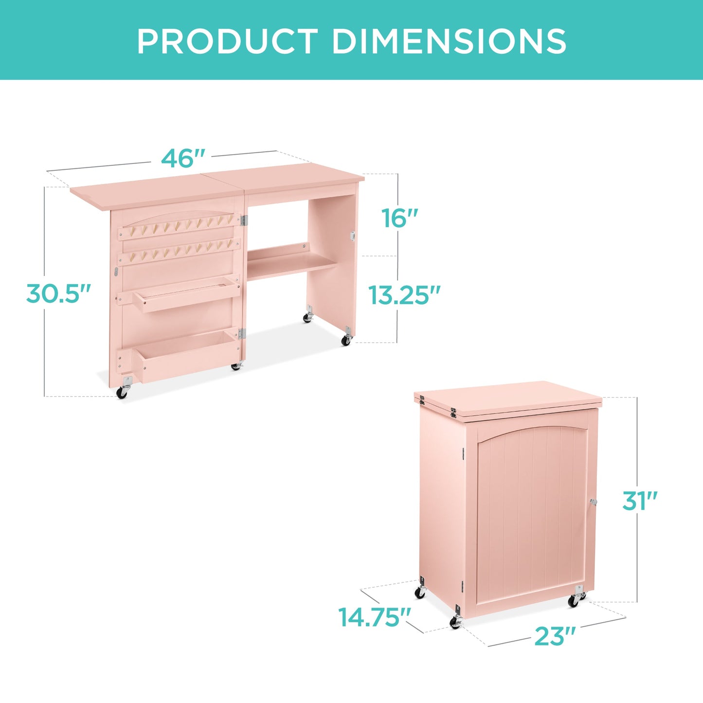 Folding Sewing Table Multipurpose Craft Station & Side Table w/ Wheels