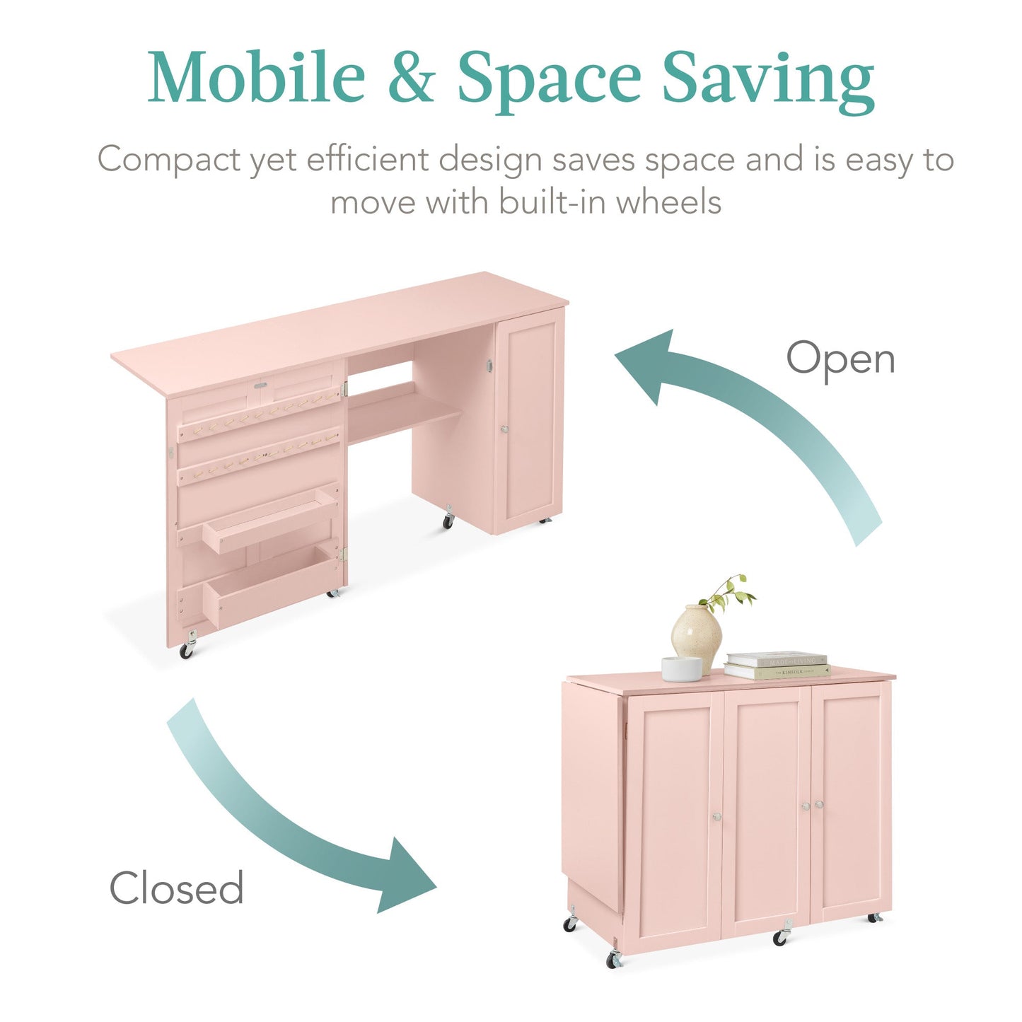 Large Portable Folding Sewing Table Multipurpose Craft Station w/ Wheels