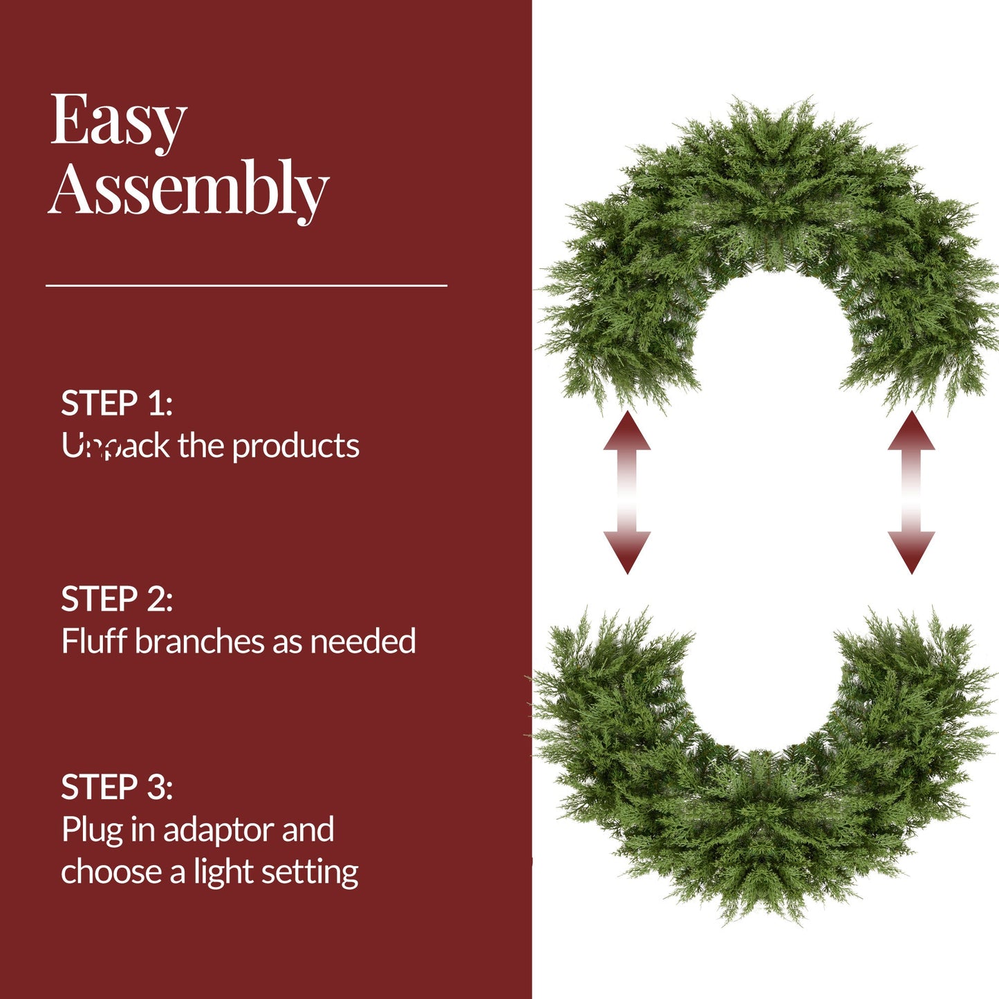 Pre-Lit Cedar Cypress Christmas Realistic Wreath w/ Twinkling LEDs