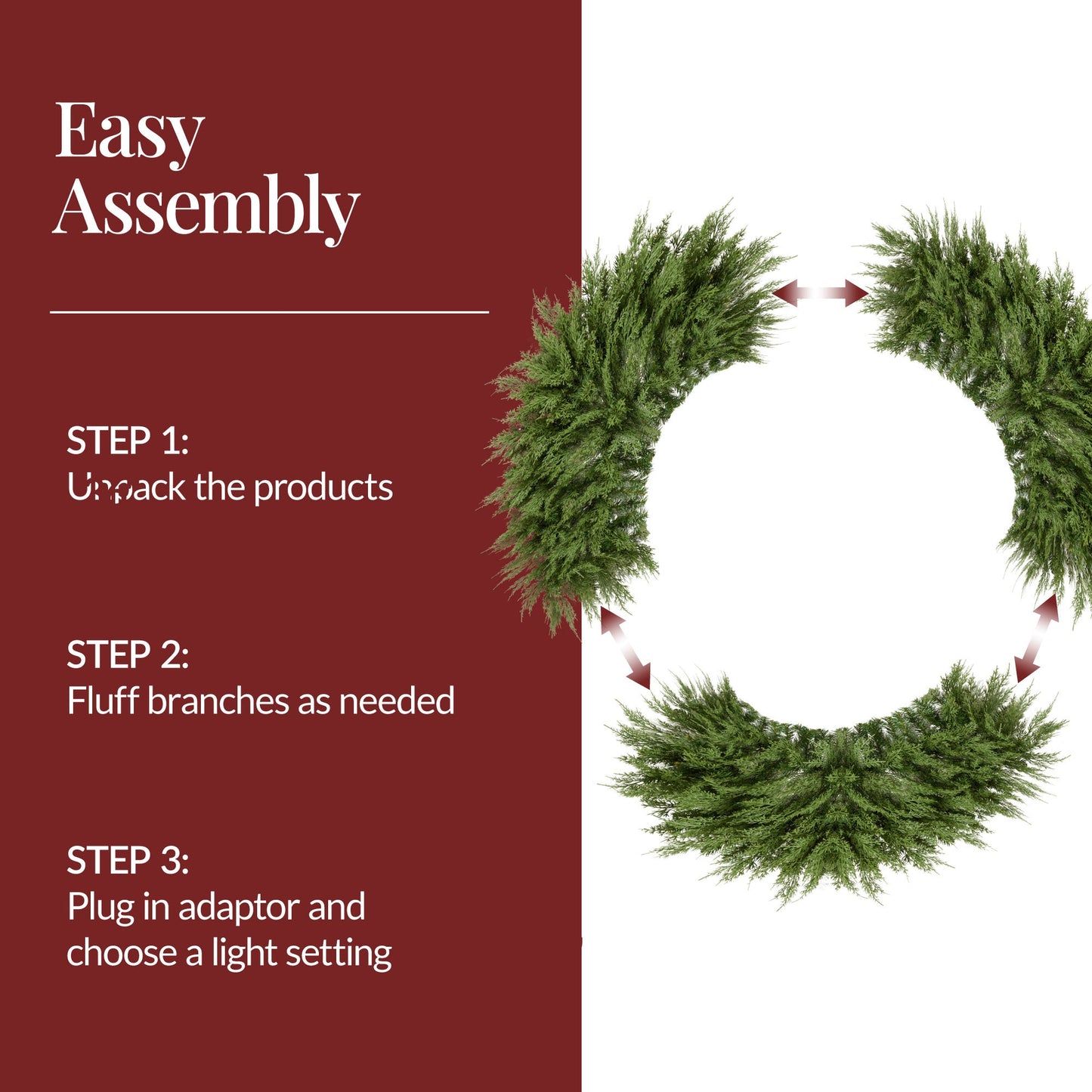 Pre-Lit Cedar Cypress Christmas Realistic Wreath w/ Twinkling LEDs