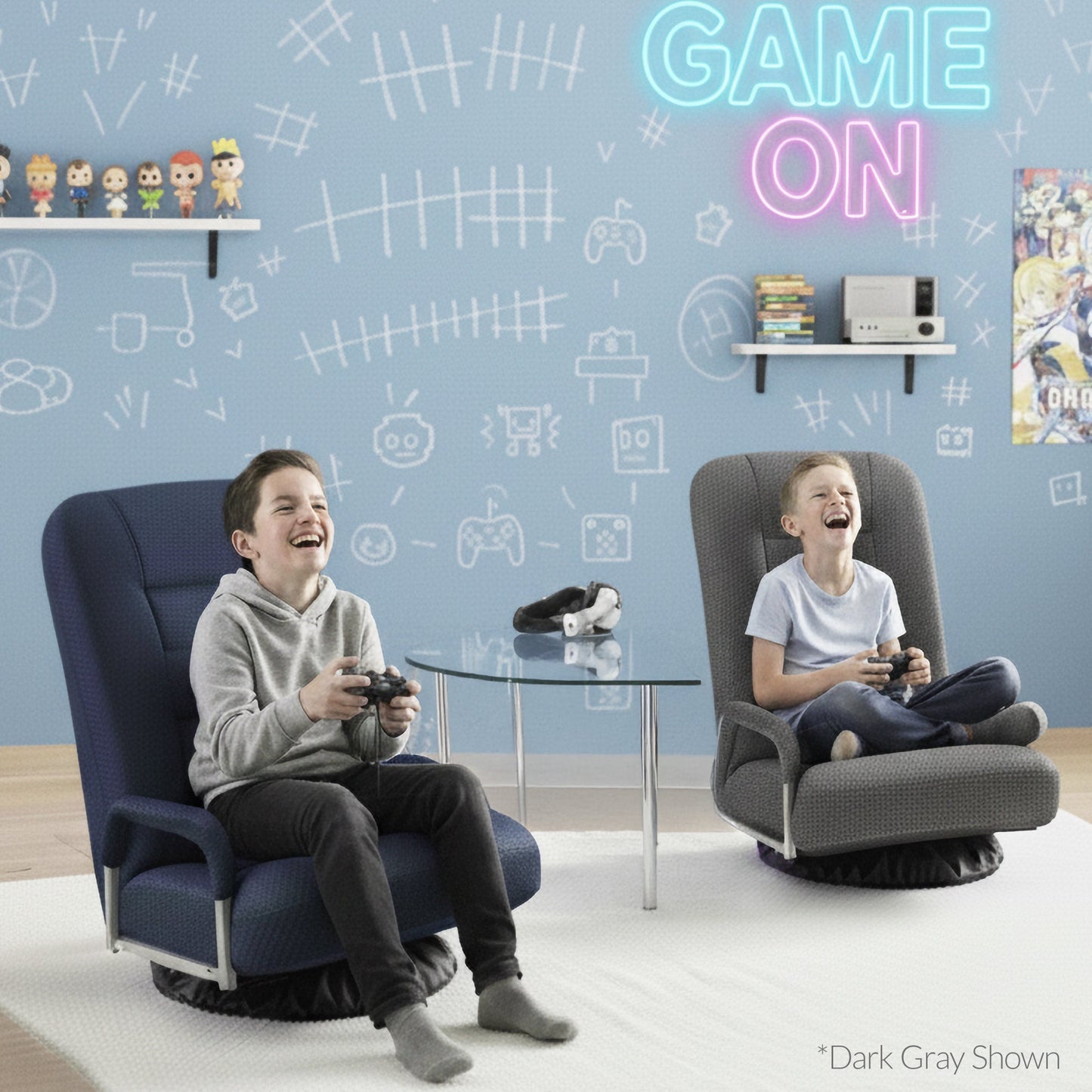 Gaming Floor Chair w/ 360-Degree Swivel, Armrest, Adjustable Backrest