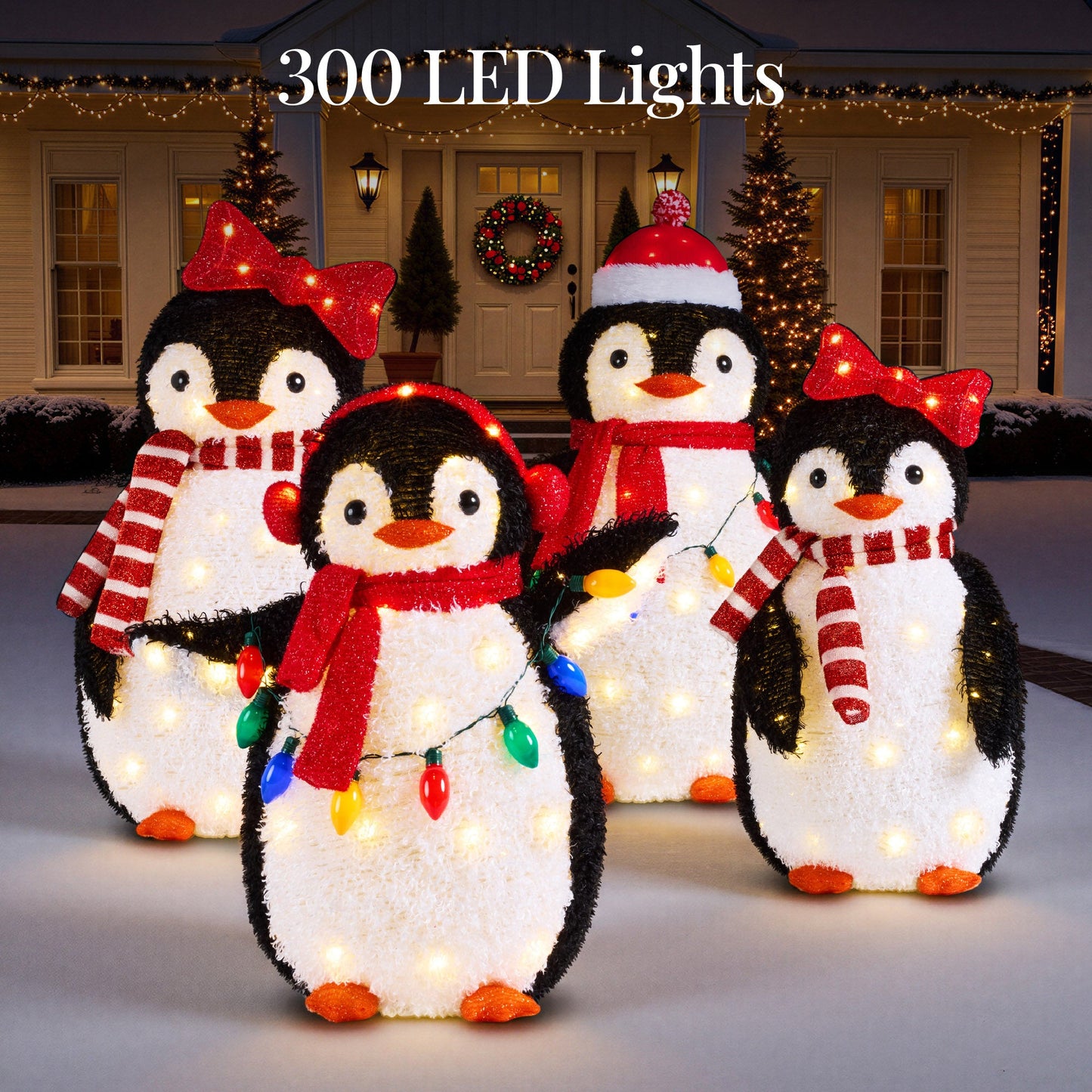 4pc Lighted Pop-Up Penguin Family Christmas Decoration w/ 300 Lights - 3ft