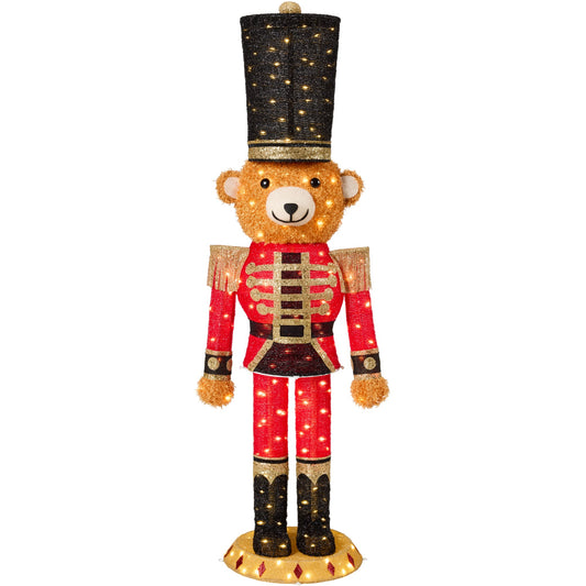 Pop Up Christmas Bear Nutcracker w/150 LED Lights for Outdoor, Indoor, 5ft