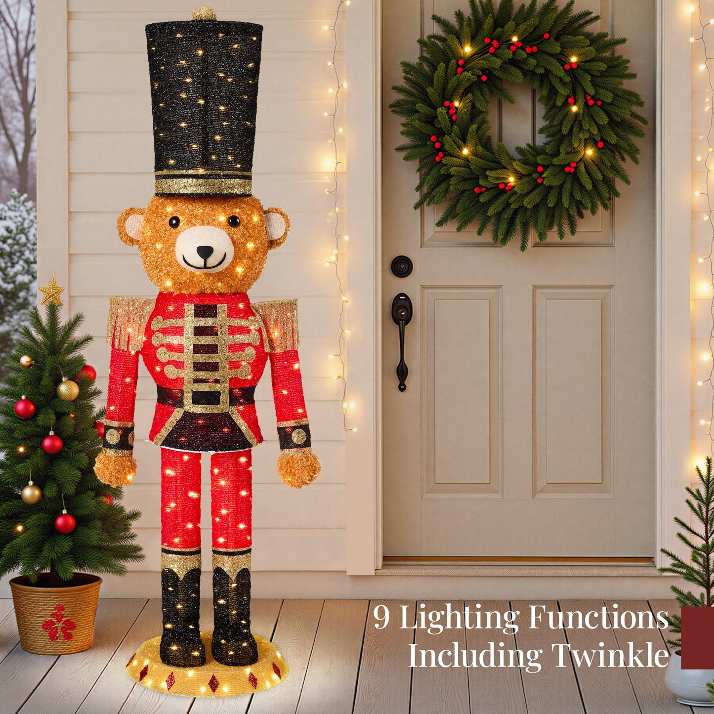 Pop Up Christmas Bear Nutcracker w/150 LED Lights for Outdoor, Indoor, 5ft