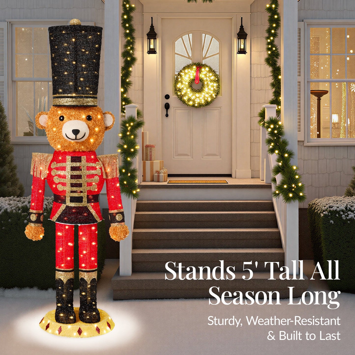 Pop Up Christmas Bear Nutcracker w/150 LED Lights for Outdoor, Indoor, 5ft