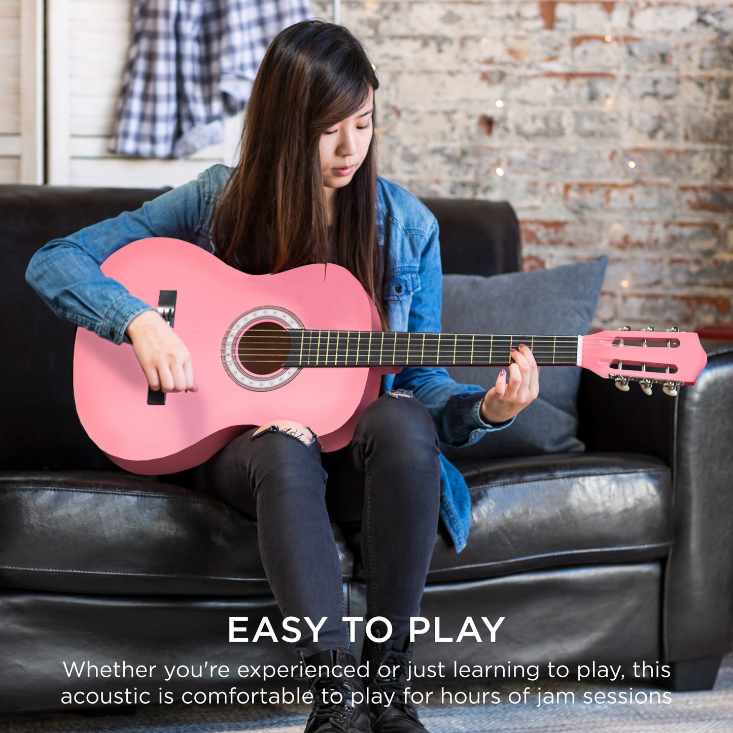 Beginner Acoustic Guitar Set w/ Case, Strap, Extra Strings - 38in