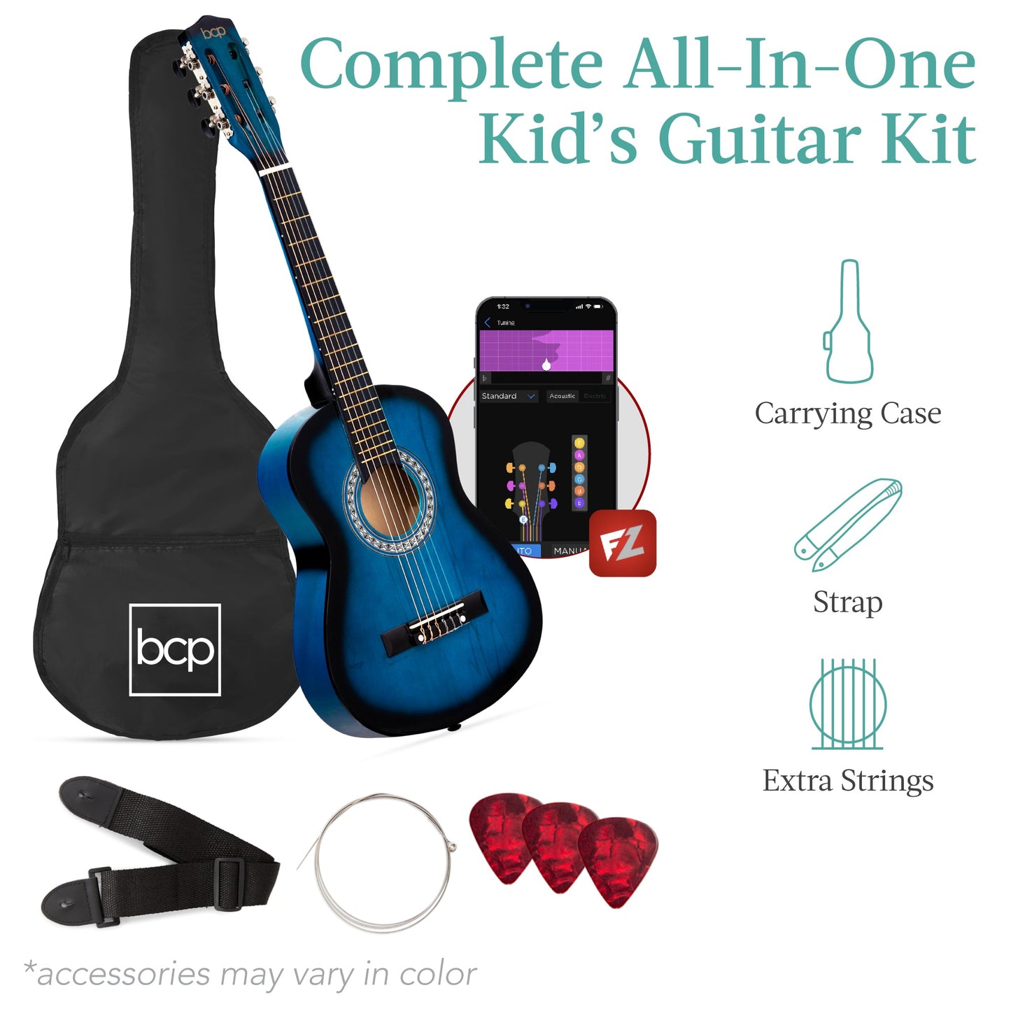Kids Acoustic Guitar Beginner Starter Kit w/ Carrying Case - 30in