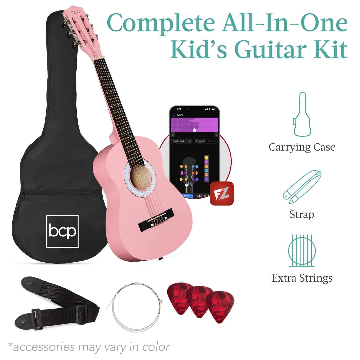 Kids Acoustic Guitar Beginner Starter Kit w/ Carrying Case - 30in