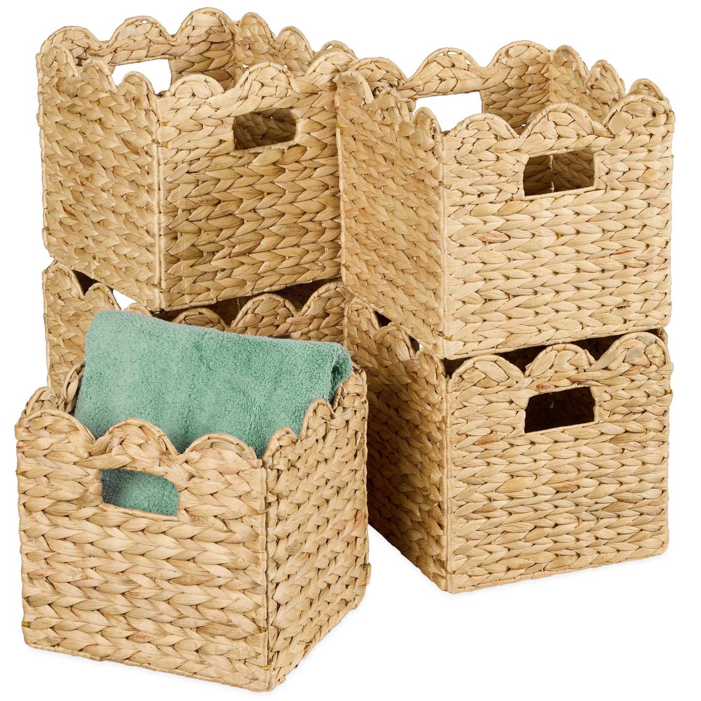 Scalloped 10.5 x 10.5in Hyacinth Storage Basket Set of 5