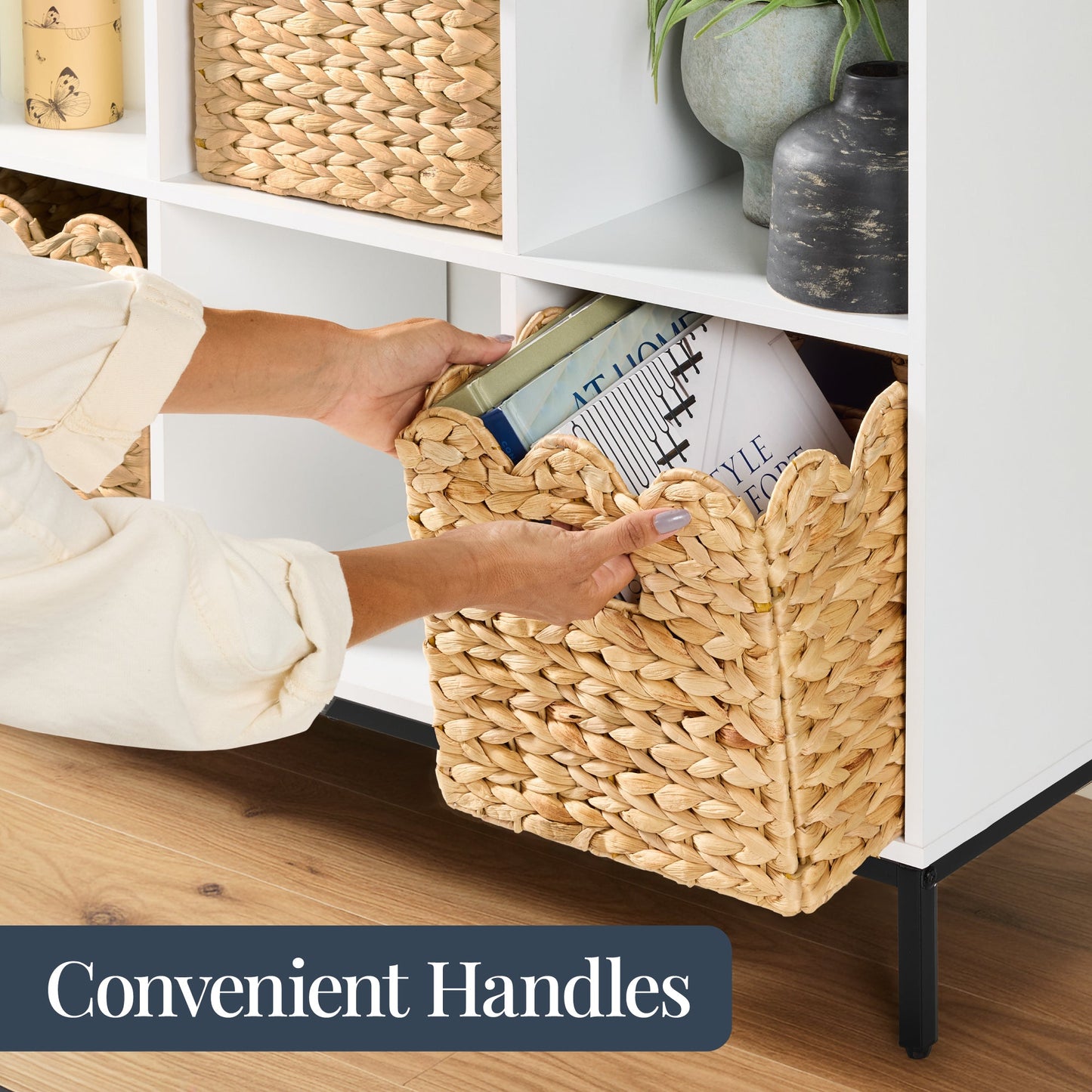 Scalloped 10.5 x 10.5in Hyacinth Storage Basket Set of 5