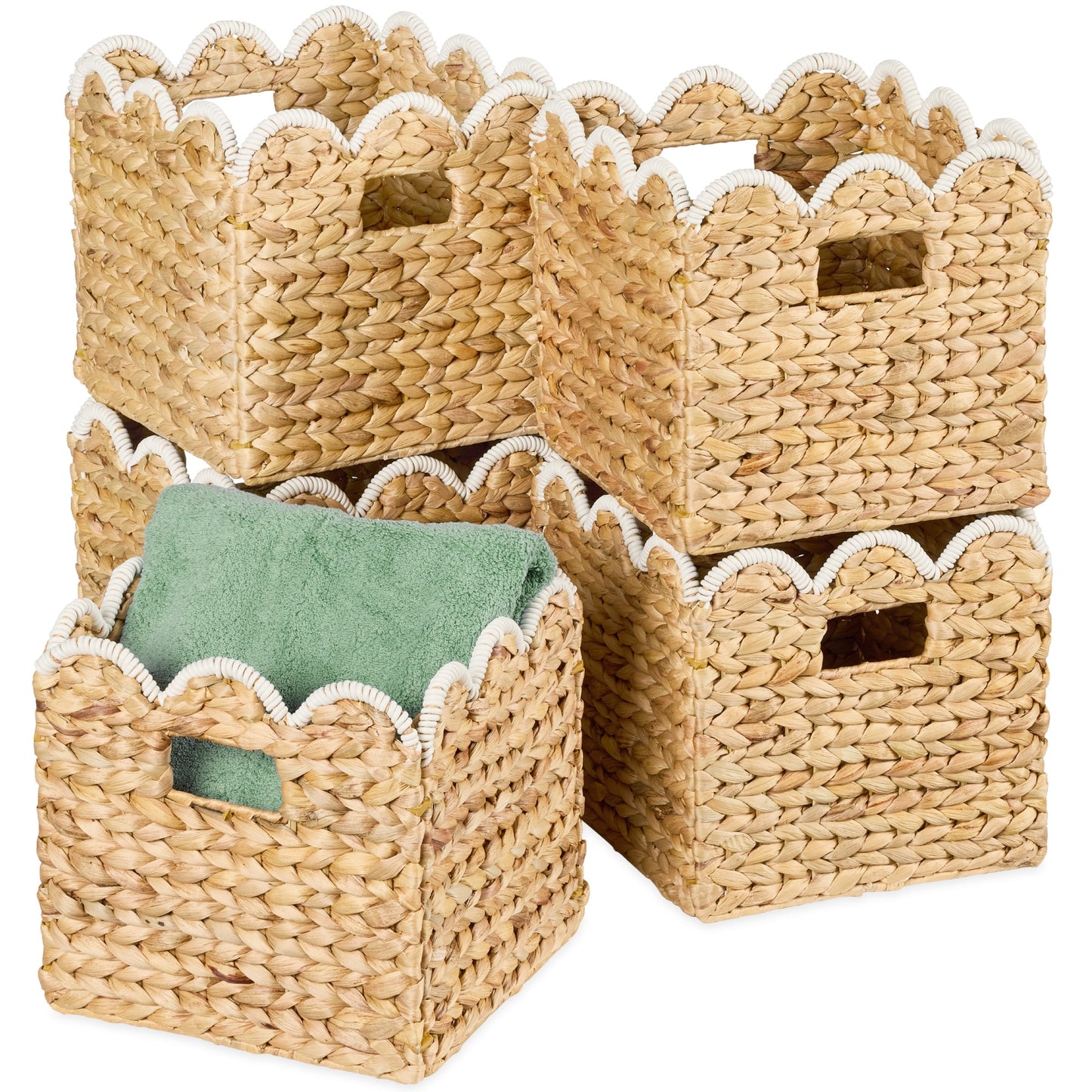 Scalloped 10.5 x 10.5in Hyacinth Storage Basket Set of 5