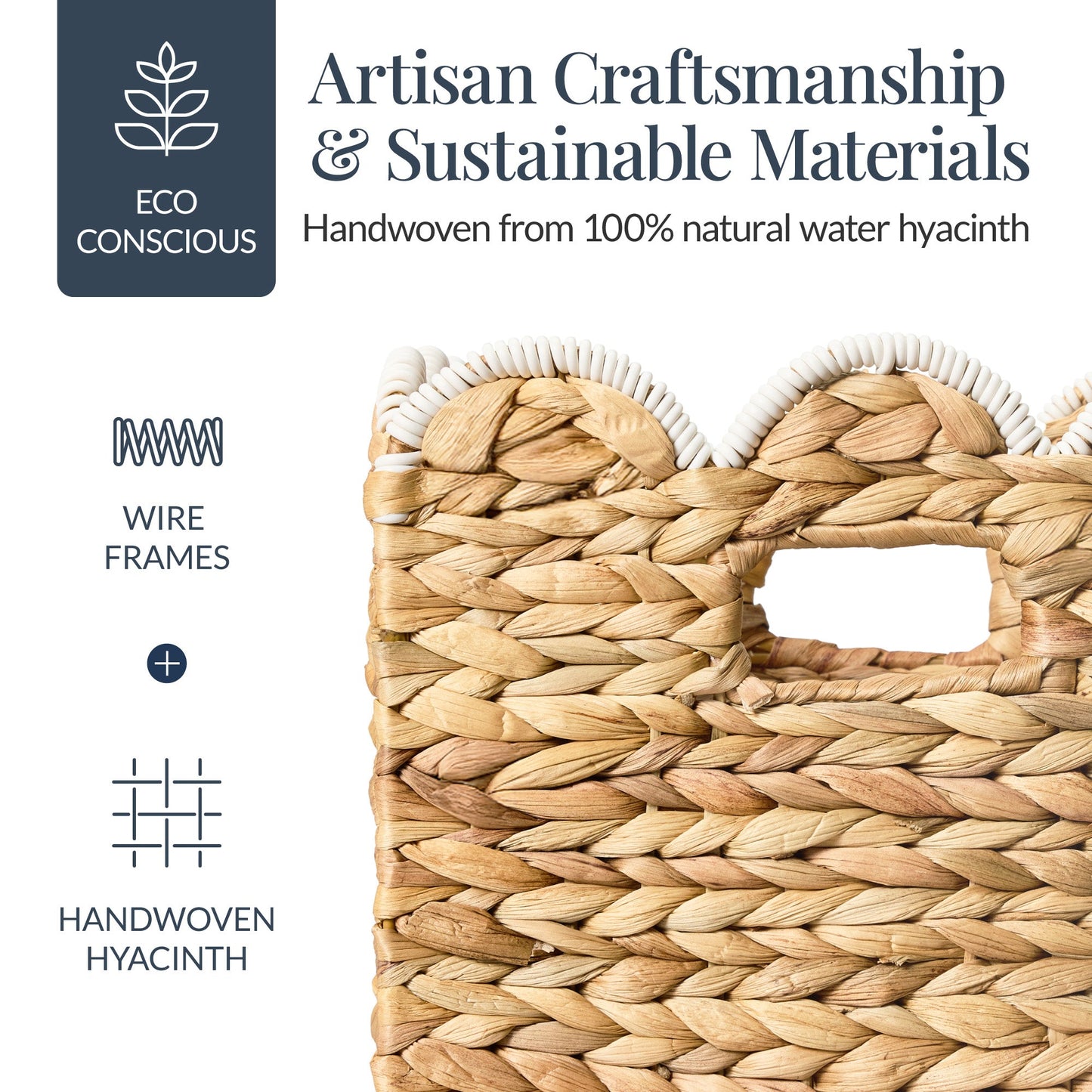 Scalloped 10.5 x 10.5in Hyacinth Storage Basket Set of 5