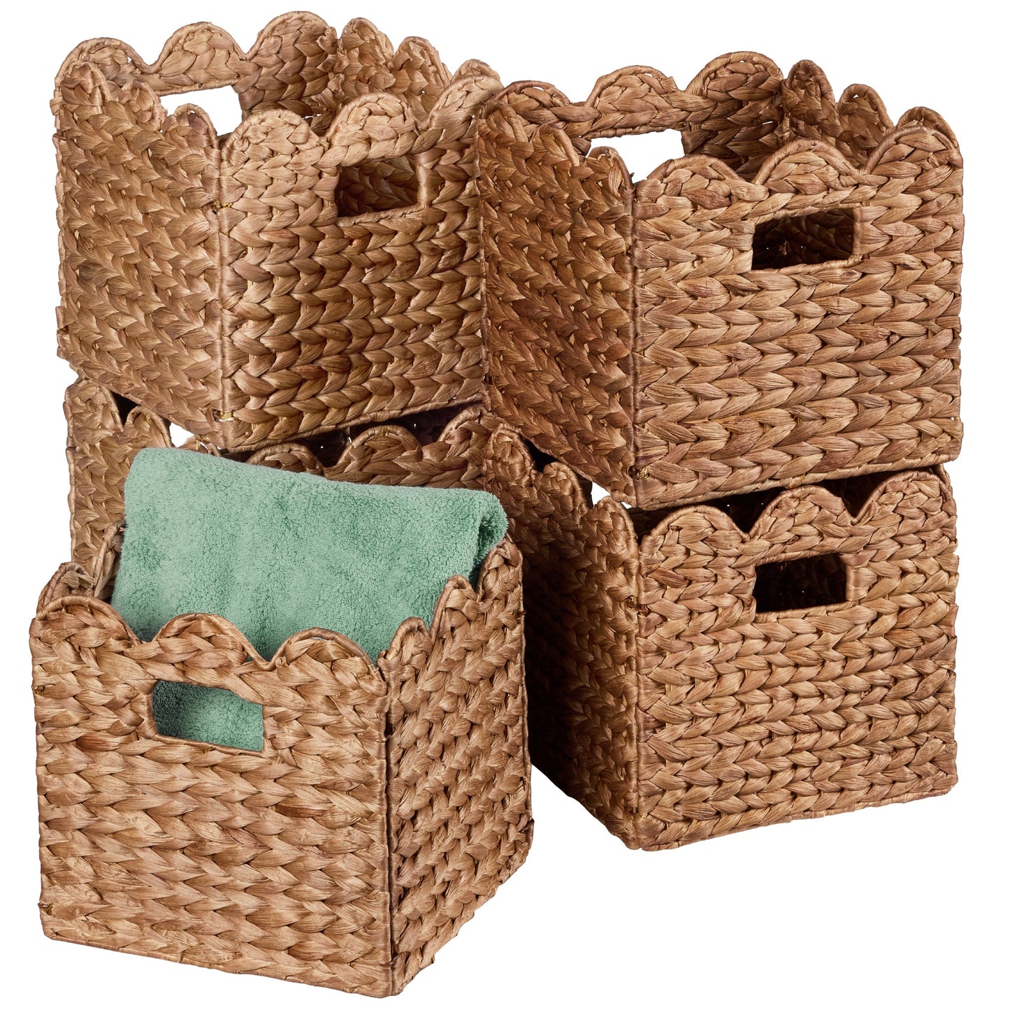 Scalloped 12x 12 Hyacinth Storage Basket Set of 5