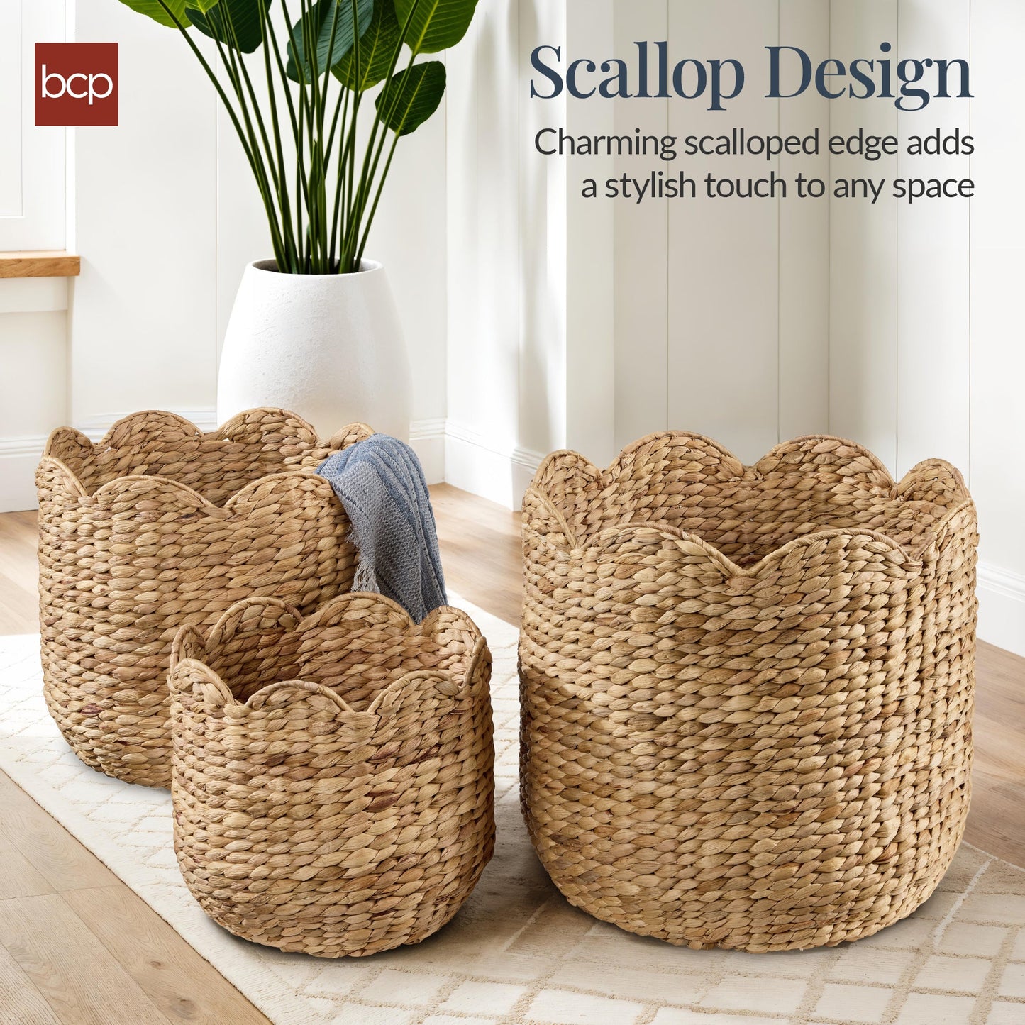 Scalloped 3PC Water Hyacinth Nesting Baskets