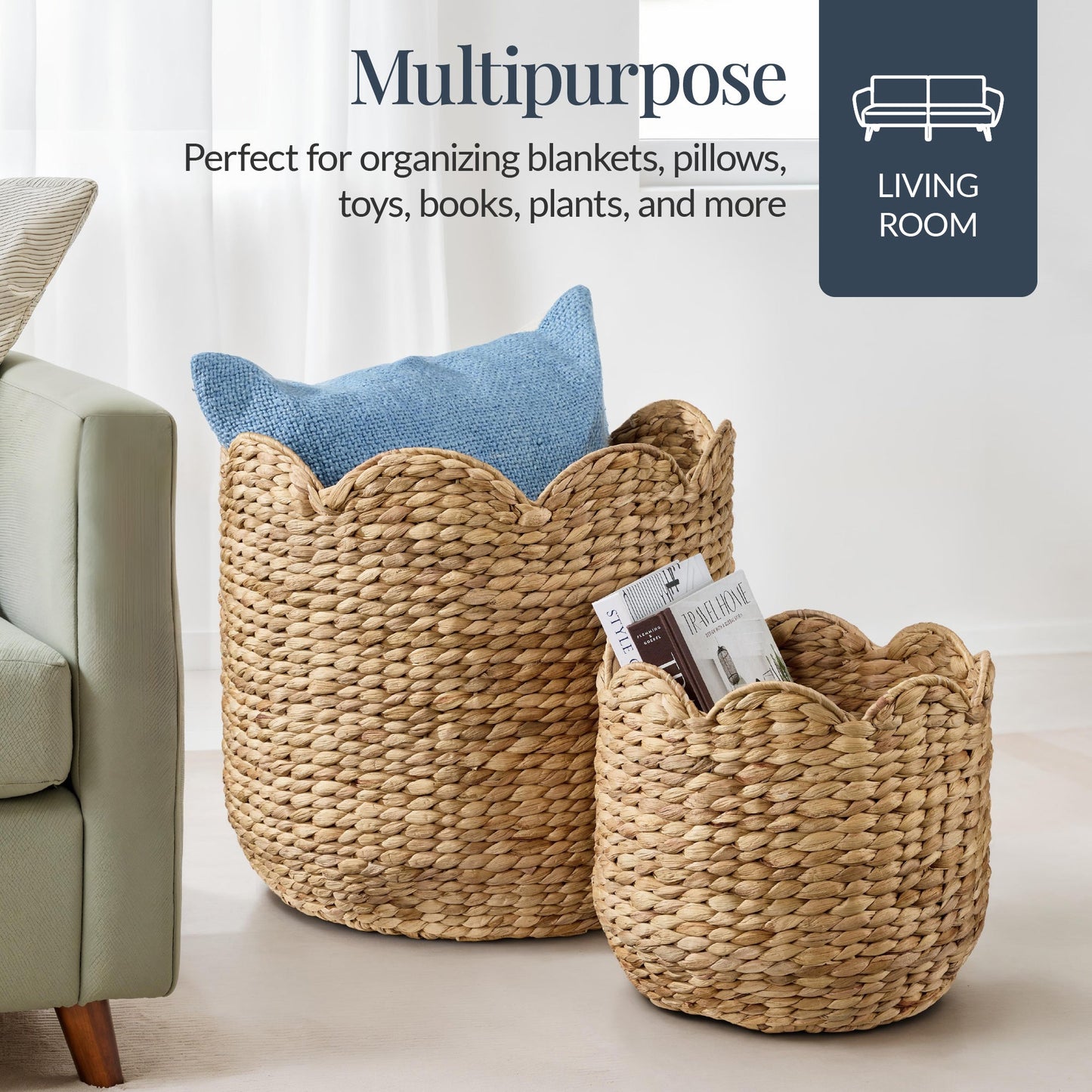 Scalloped 3PC Water Hyacinth Nesting Baskets