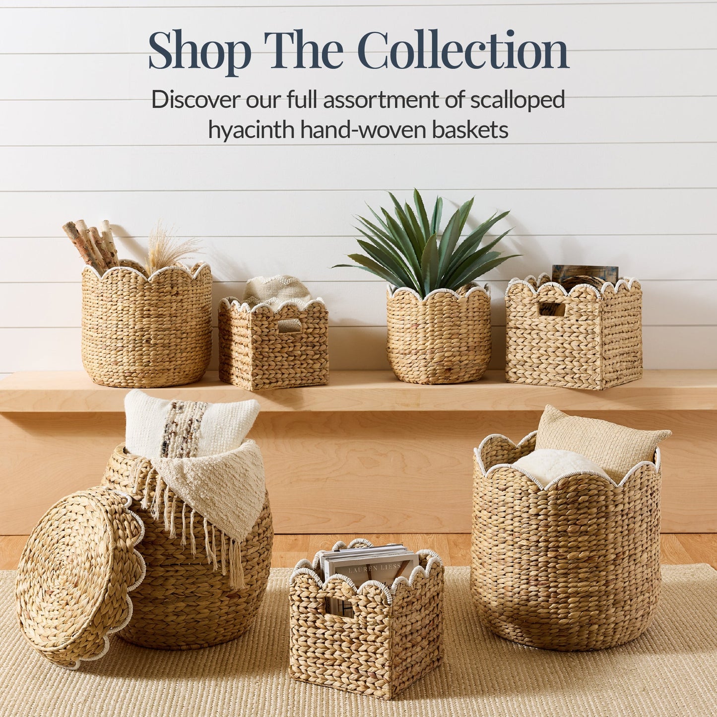 Scalloped 3PC Water Hyacinth Nesting Baskets