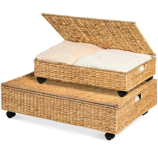 2 PC Water Hyacinth Nesting Underbed Storage Baskets